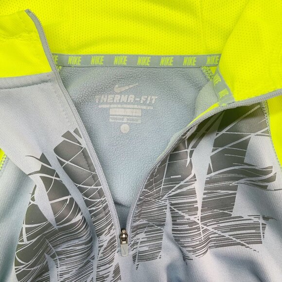 Nike Youth Large Quarter Zip Therma-Fit Hoodie Gray Neon Yellow Polyester - Picture 5 of 7